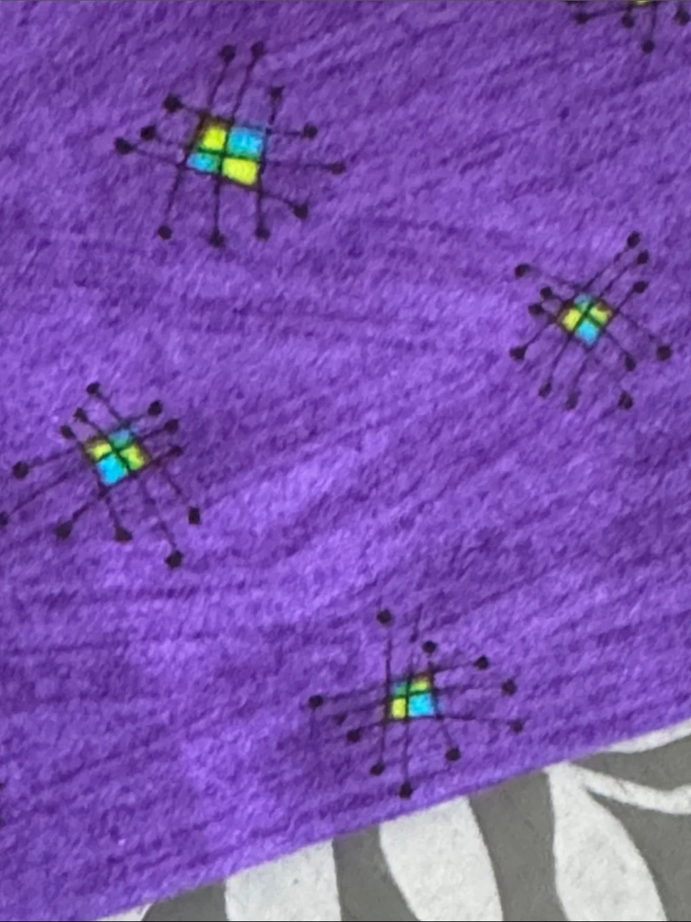 Purple Flannel Fabric Happy Hippiez by Jan Mullen Marcus Brothers 1.25 Yards